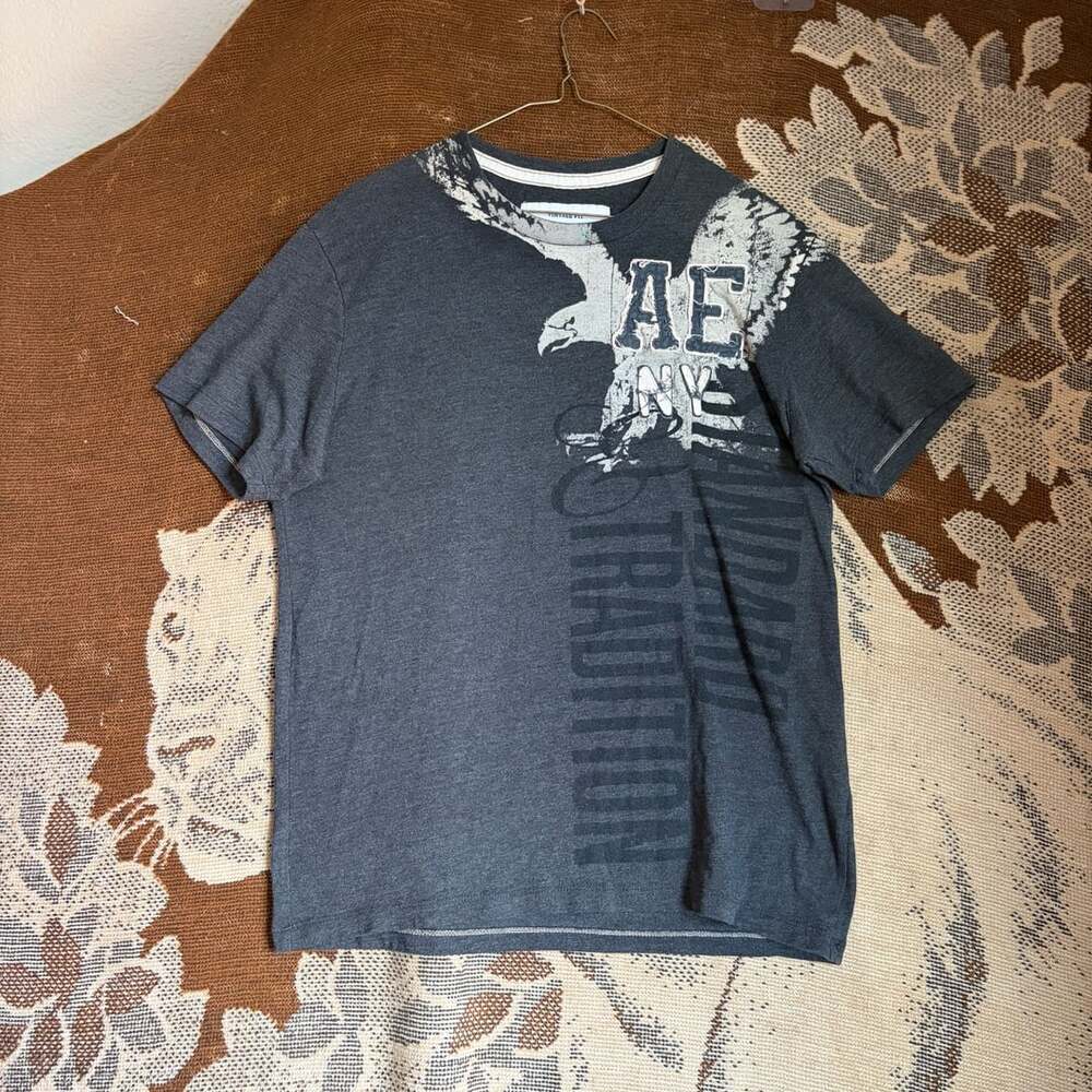 American Eagle Graphic Tee Size M Gray Vintage Fit Eagle NY